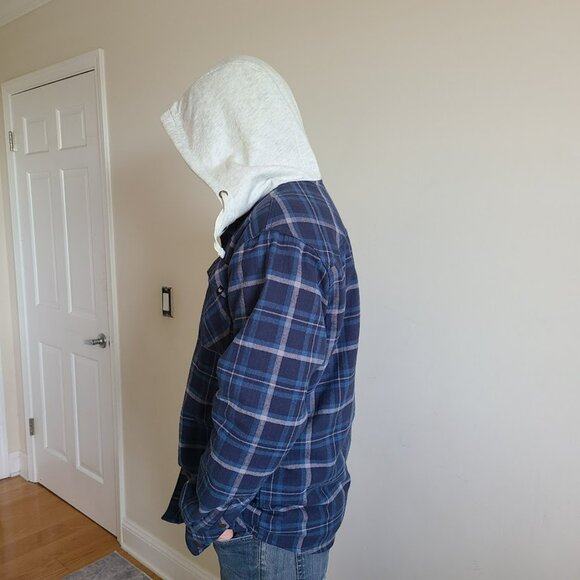 Ronin Factory Men’s Medium Sherpa-Lined Hooded Flannel Jacket Blue Plaid - Picture 2 of 10
